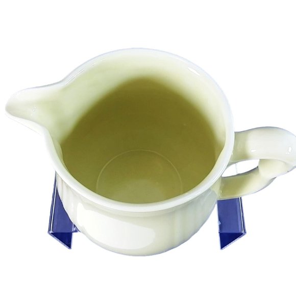 Pitcher Ceramic Vintage Ivory Ribbed Pattern Farmhouse Kitchen Decor 5 3/4" Tall - Picture 7 of 8